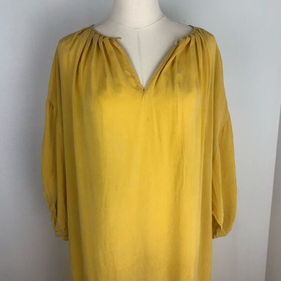 Corey Lynn Calter Sun Yellow Cupro Midi Dress Minimalist Shapeless Topper - Picture 9 of 13